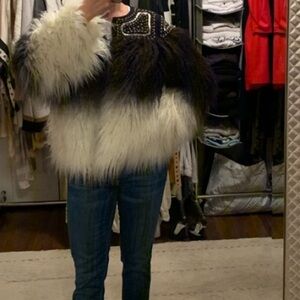 Chic Mongolian Black and White Fur Jacket